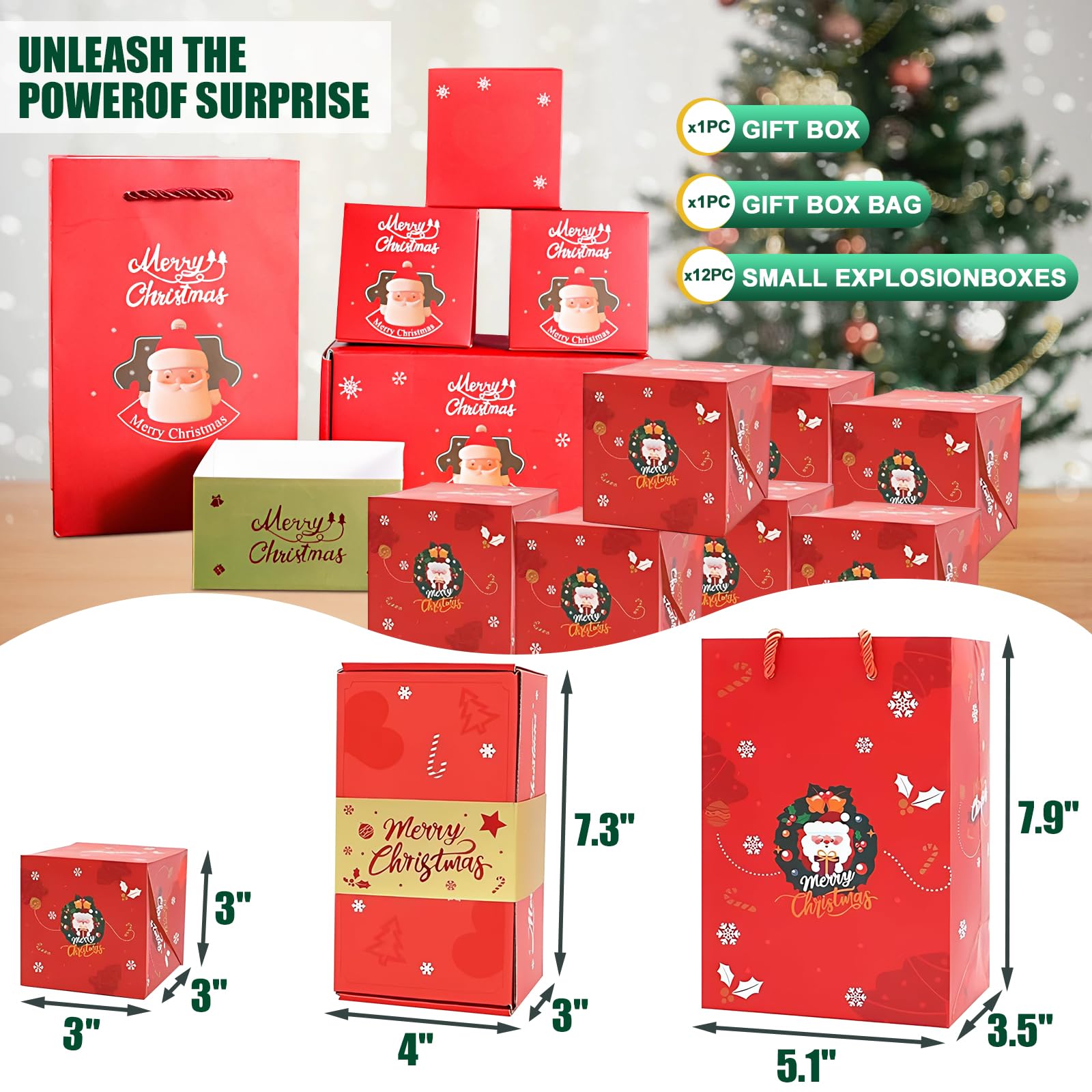 Caja de regalo sorpresa de 12 piezas, caja sorpresa de Navidad 2024, caja de regalo de explosión para dinero, caja de regalo desplegable para dinero en efectivo, juego de caja de regalo sorpresa de