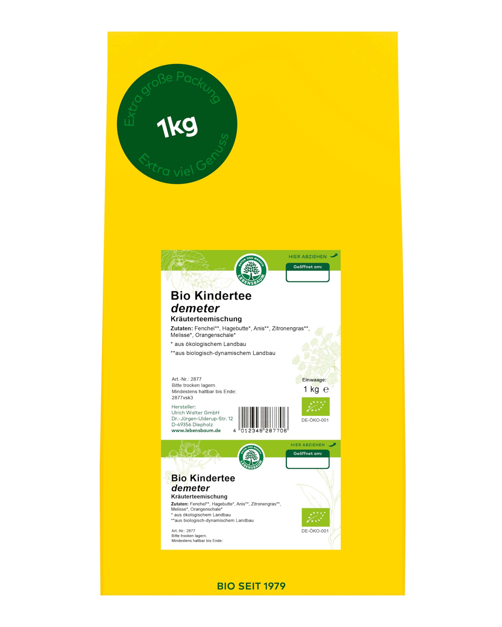 LEBENSBAUM Bio Kinder Kräutertee, Kräuterteemischung lose, Bio Tee mit Melisse, Pfefferminze, Fenchel, Anis & Hagebutte, ausgewogen aromatisch, 1 kg