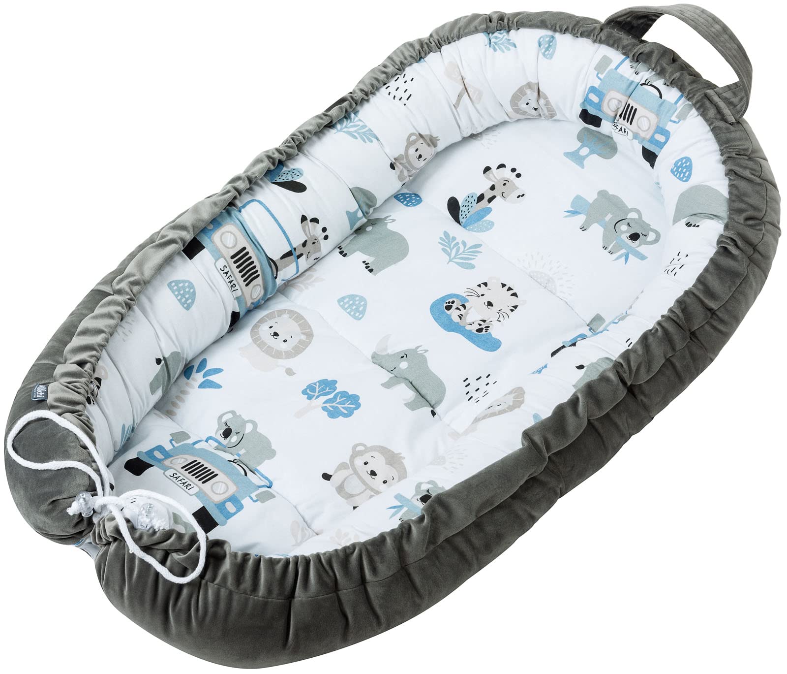 Bellochi reduktor łóżeczko dziecięce z poduszką na ramię - bawełna i aksamit - Cocoon reduktor do Baby Nest - 90 x 60 cm - Safari