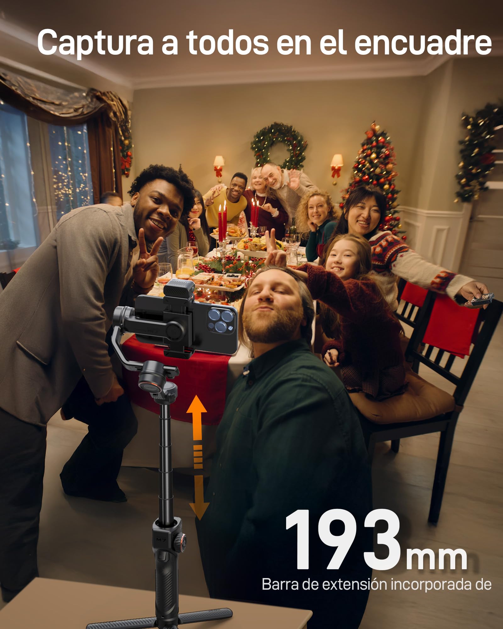 hohem iSteady M7 Gimbal Smartphone, Estabilizador de Cardán para teléfono con Seguimiento AI, Control Remoto táctil Desmontable 1,4", Barra Extensible integrada, luz de Relleno, para Video, Youtube