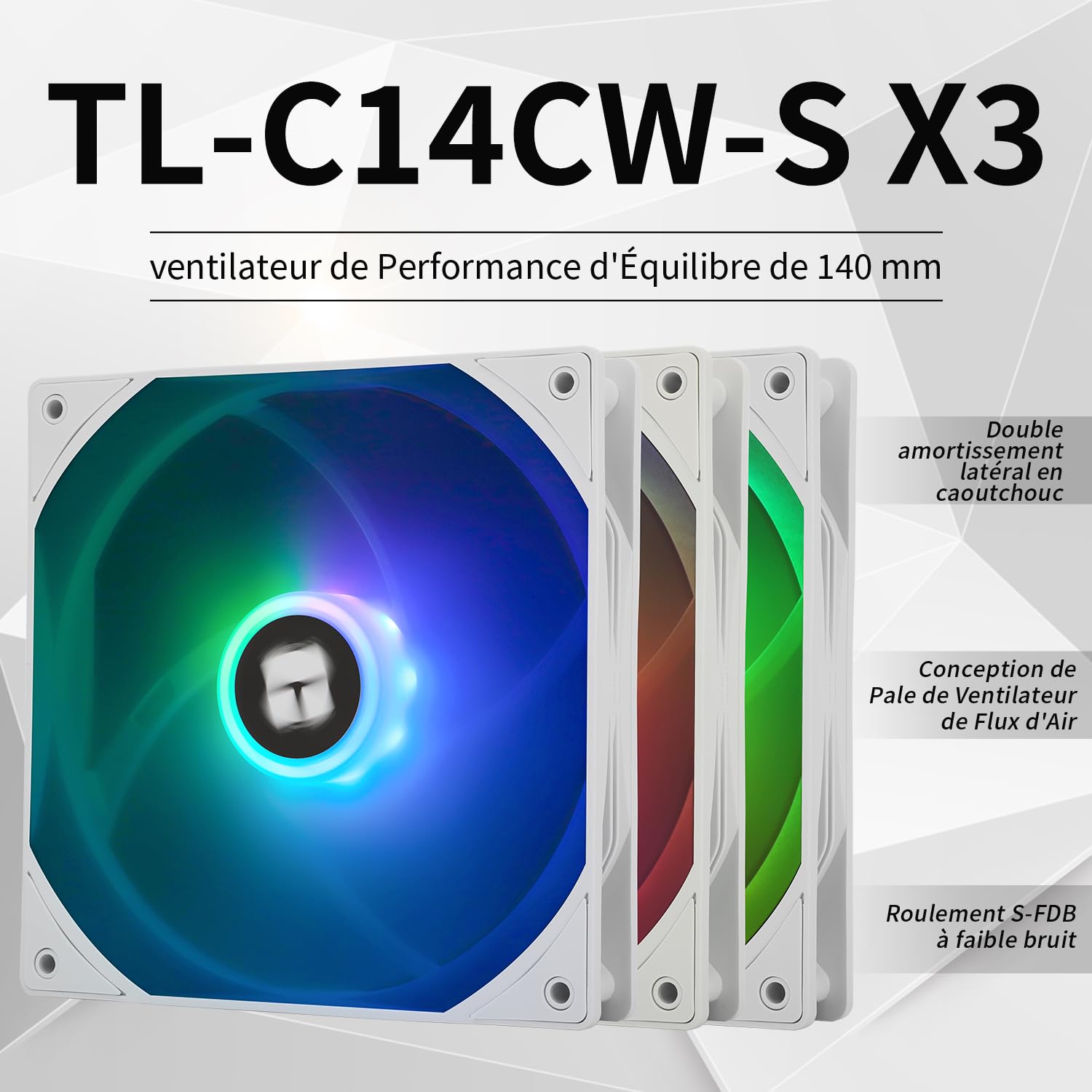Thermalright-TR TL-C14CW-S X3 wentylator CPU 3-pak, wentylator obudowy 140 mm, 5 V ARGB regulowany – 3-biegunowy interfejs LED, amortyzacja uderzeń, zasilacz PWM, prędkość 1500 obr./min