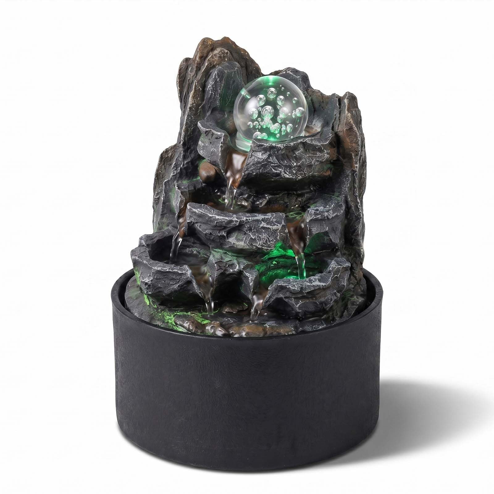Spector Grey Resin Tabletop Water Fountain With Rotating Glass Ball And Led Light