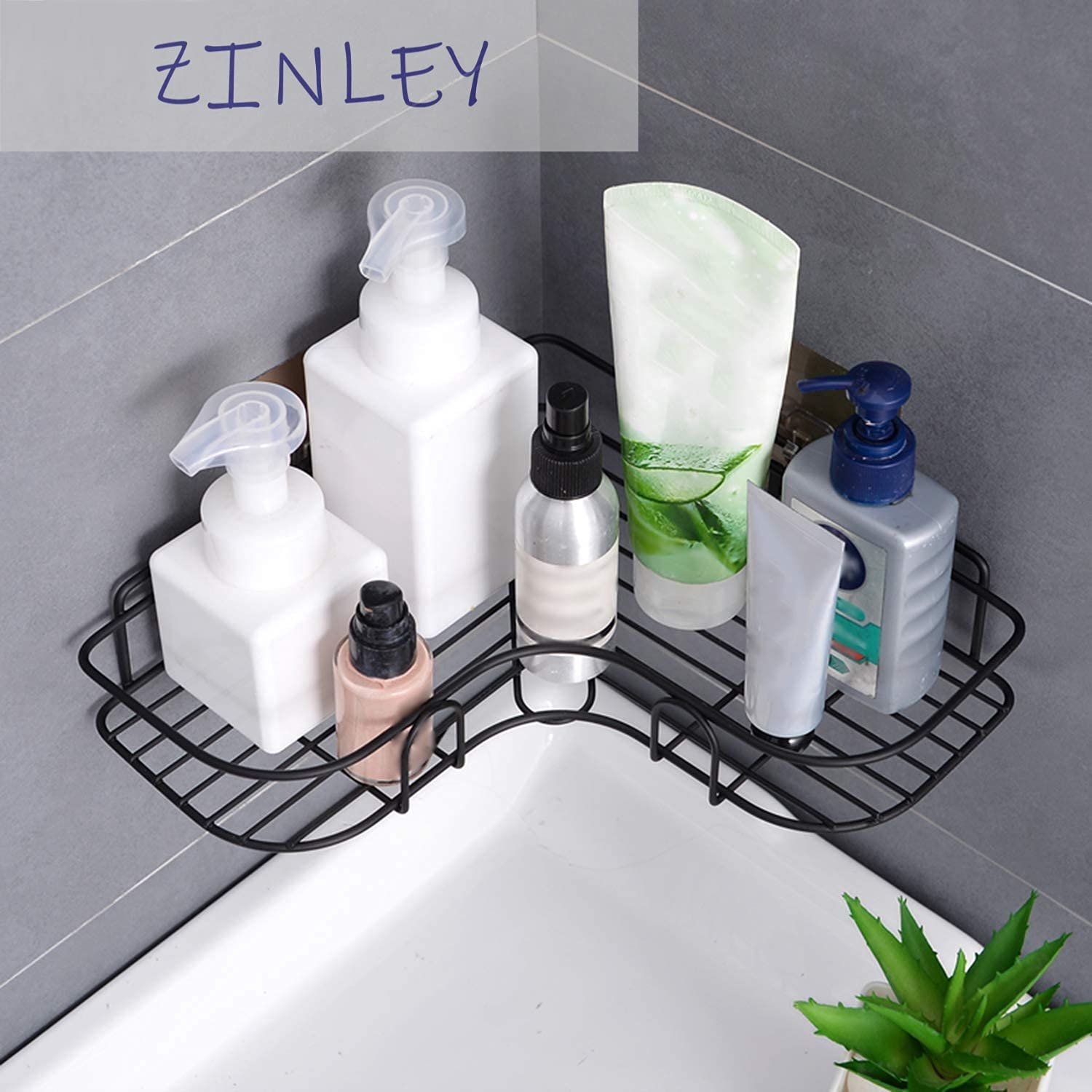 Zinley Multipurpose Kitchen Bathroom Corner Shelf Wall Mount Storage Rack Bathroom Rack Soap Holder Storage Box Shower Rack Shelf, Bathroom Racks and Shelves, Bathroom Stands and Racks (Black)