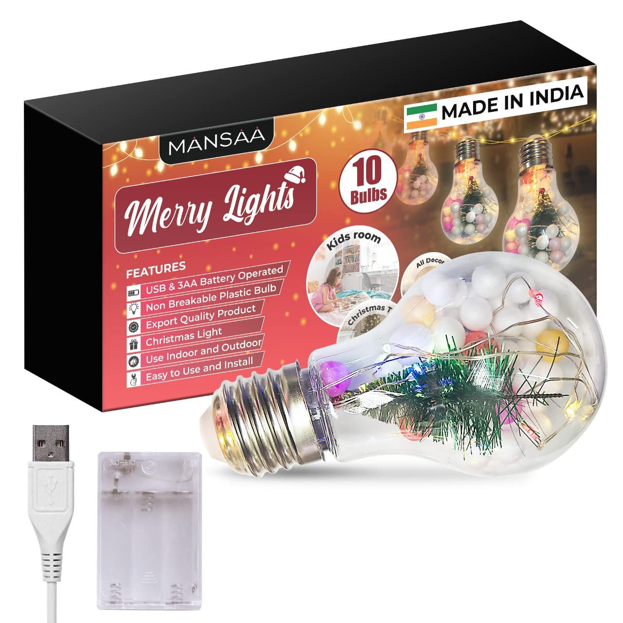 MANSAA Led Lights for Decoration | 18 Months Warranty, 10 Bulbs | Christmas Decorations, Light Decor, Christmas Lights, Lights for Decoration, Christmas Decor with 3.5 Mtr Length (Multicolor, 1 Pack)