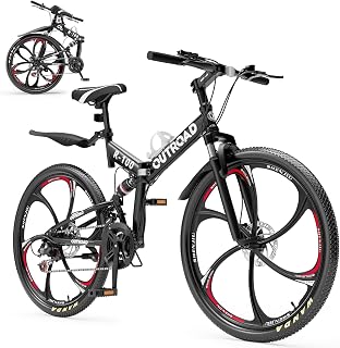 Outroad Mountain Bike Foldable/Unfoldable Bike 26 Inch for Adult, 21-Speed Dual Suspension High-Carbon Steel MTB Foldable Bicycle, Dual Disc Brake Folding Bikes for Women and Men