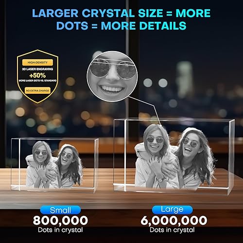 Miniatura 2 de Rectángulo de fotos de cristal 3D personalizado XXL (paisaje) - Premium base LED multicolor, envoltura de regalo y tarjeta 3D listo para regalar