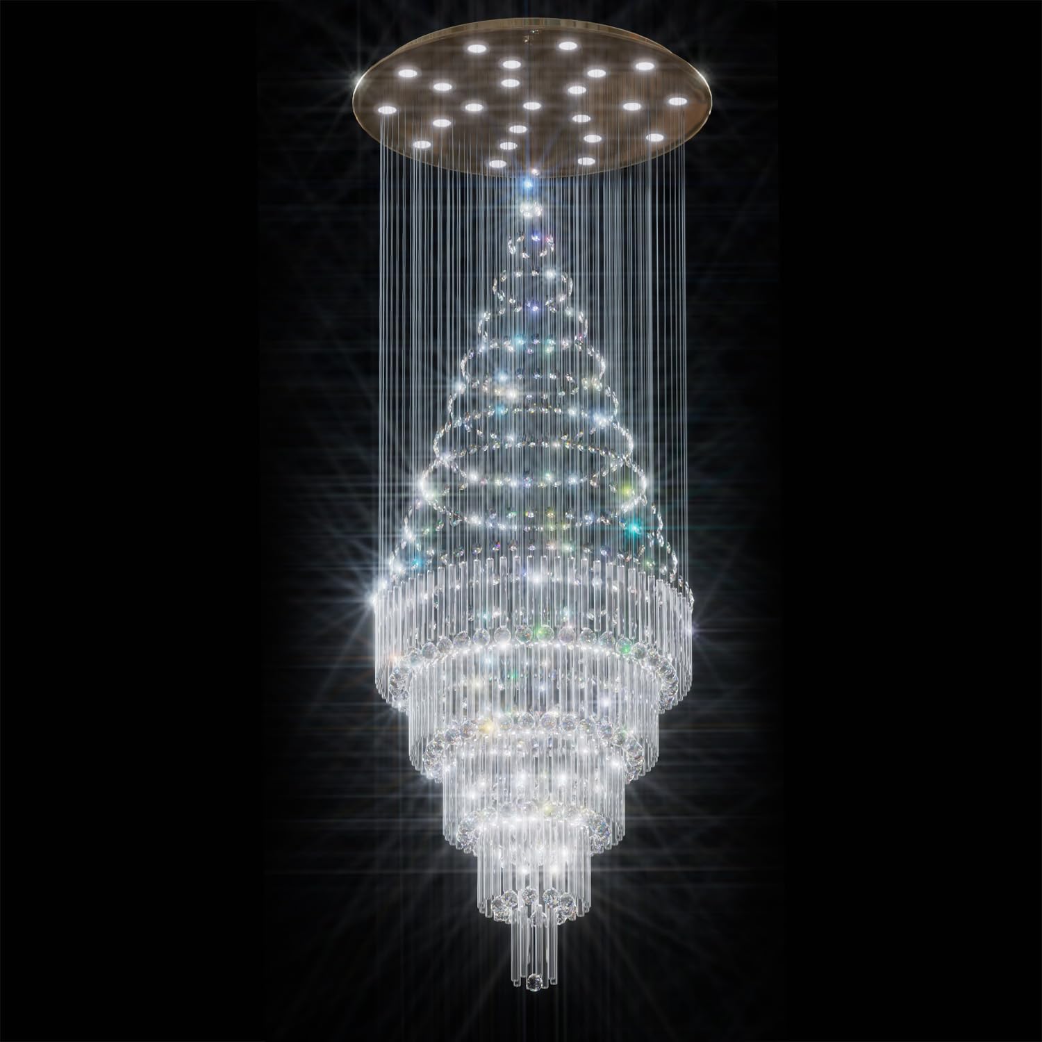 Flashing God D40''X H110'' High Ceiling Big Chandelier Crystal Raindrop Gold Chandeliers Staircase Large Chandelier Entrance Foyer High Ceiling Lighting Include 15 LED Bulbs Dimmable 2700K-4500K-6000K