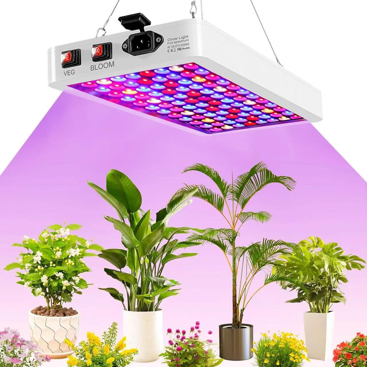 YW2000 jardín espectro completo llevó la luz de crecimiento de la planta 287 LEDs lámpara de crecimiento para el interior cultivar tienda plantas semillas Veg floración Phyto (blanco)