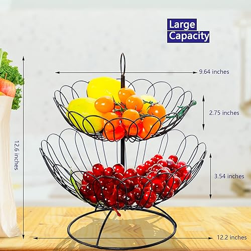 Miniatura 2 de Cesta de frutas para encimera de cocina de 2 niveles para almacenamiento de pan, verduras, aperitivos, estante organizador extraíble, estante de