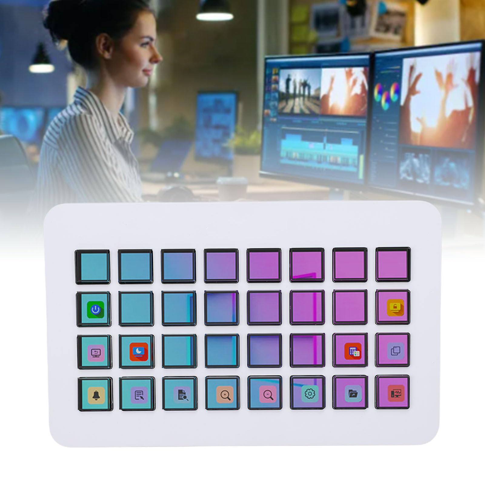 Cuifati Macro Pad, Streaming Deck Stream Controller Teclado de Caja de Resonancia, Teclas Programables Teclado USB con 32 Teclas LCD, Operación con un Toque para Mezclador de Audio (WHITE)