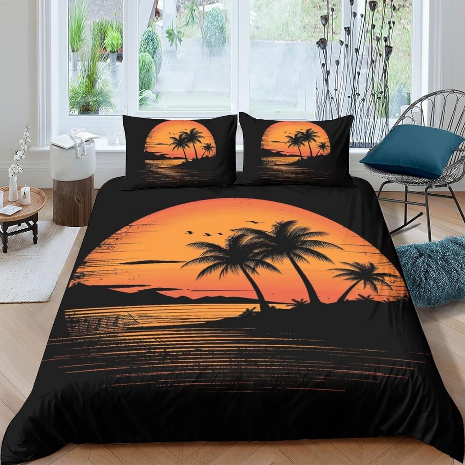 Parure de lit 200x200 cm coucher du soleil avec housse de couette microfibre et taies