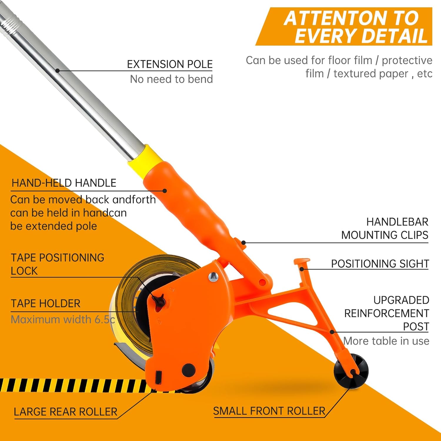 Floor Tape Applicator, Manual Pushing Tape Marking Tool, Plastic Hand Push Tape Roller, Tape Bonding Marking Machine for Driveway Aisle Marking Decoration