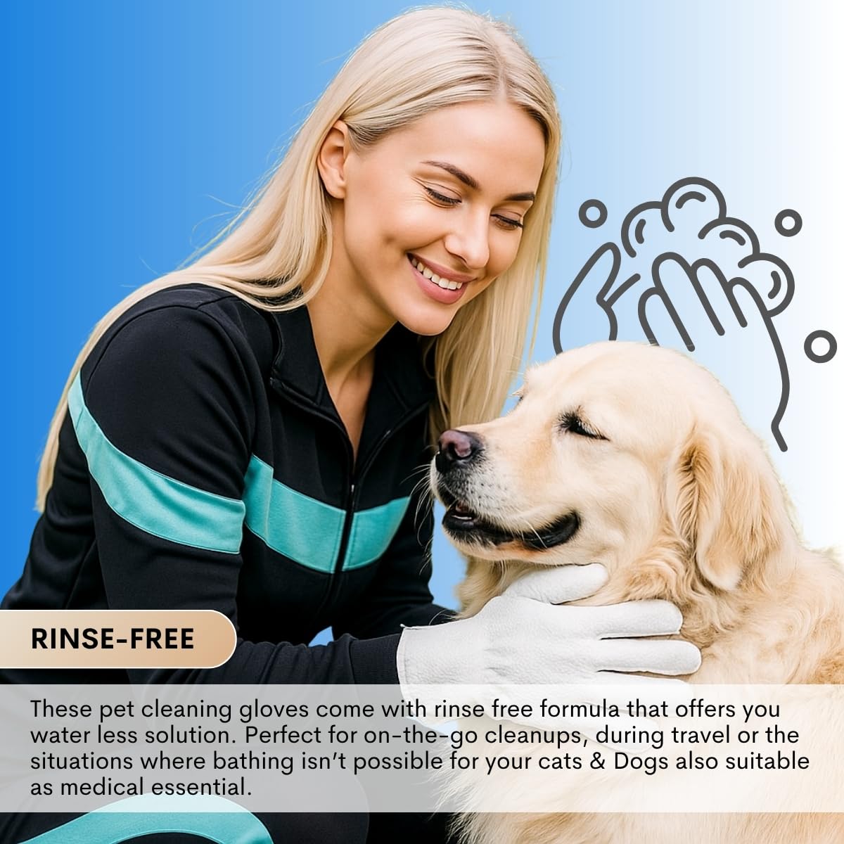 Vitalytes Pet Glove Wipes for Dogs & Cats, Disposable Rinse-Free Cleaning Gloves with Aloe & Jojoba Oil, Hypoallergenic - Image 4