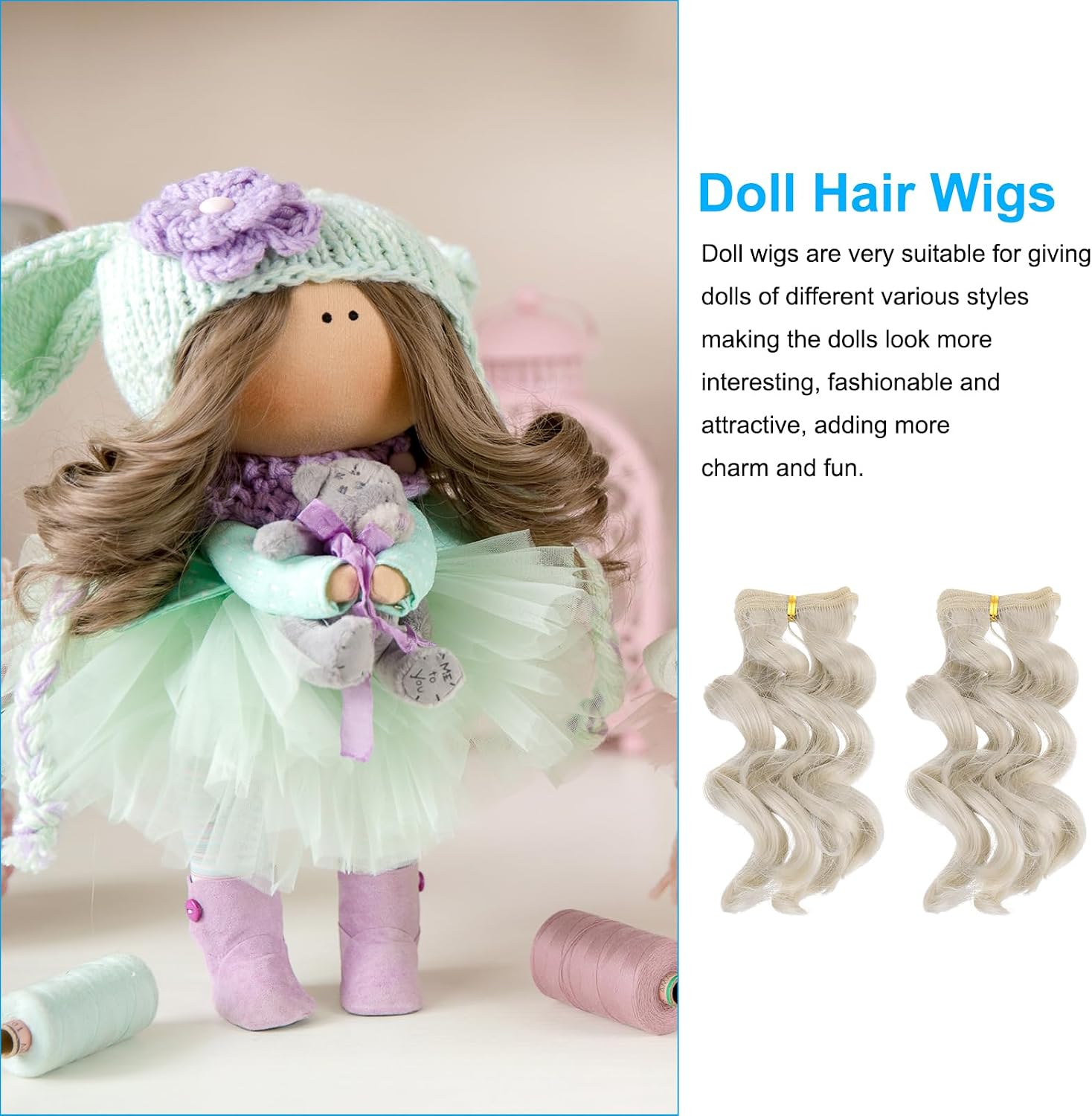 PATIKIL 5Pcs 15CM Doll Wigs High Temperature Silk Curly Wig Milk-Gray image 3
