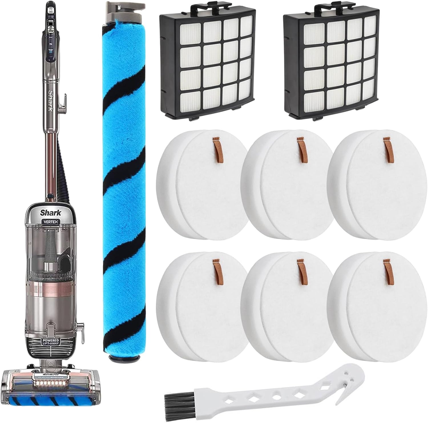 Shark Vacuum Filter Replacement, AZ2002 Filter Replacement for Shark AZ2002 AZ2000 AZ2000W Vertex DuoClean PowerFin Upright Vacuum Accessories,1 Soft Brushroll,2 Motor Filters,6 Cotton & Felt Filters