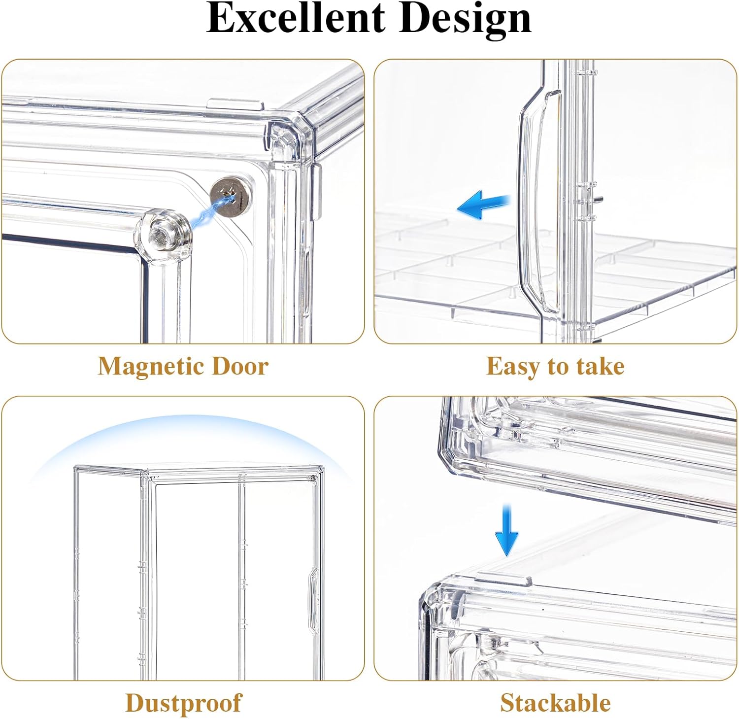 2 Pack Large Clear Acrylic Display Case Compatible with Labubu POP MART Storage Bin for Collectibles with 2 Removable Shelves and Magnetic Door Display Organizer Box for Anime Figures, Dolls