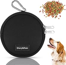 Small Dog Treat Bag, Puppy Dog Training Pouch with Zipper Closure, Hands-Free Training Dog Treat Pouch, Includes Carabiner, for Pet Puppy Walking, Travel or Outdoor Use (Black | Round)