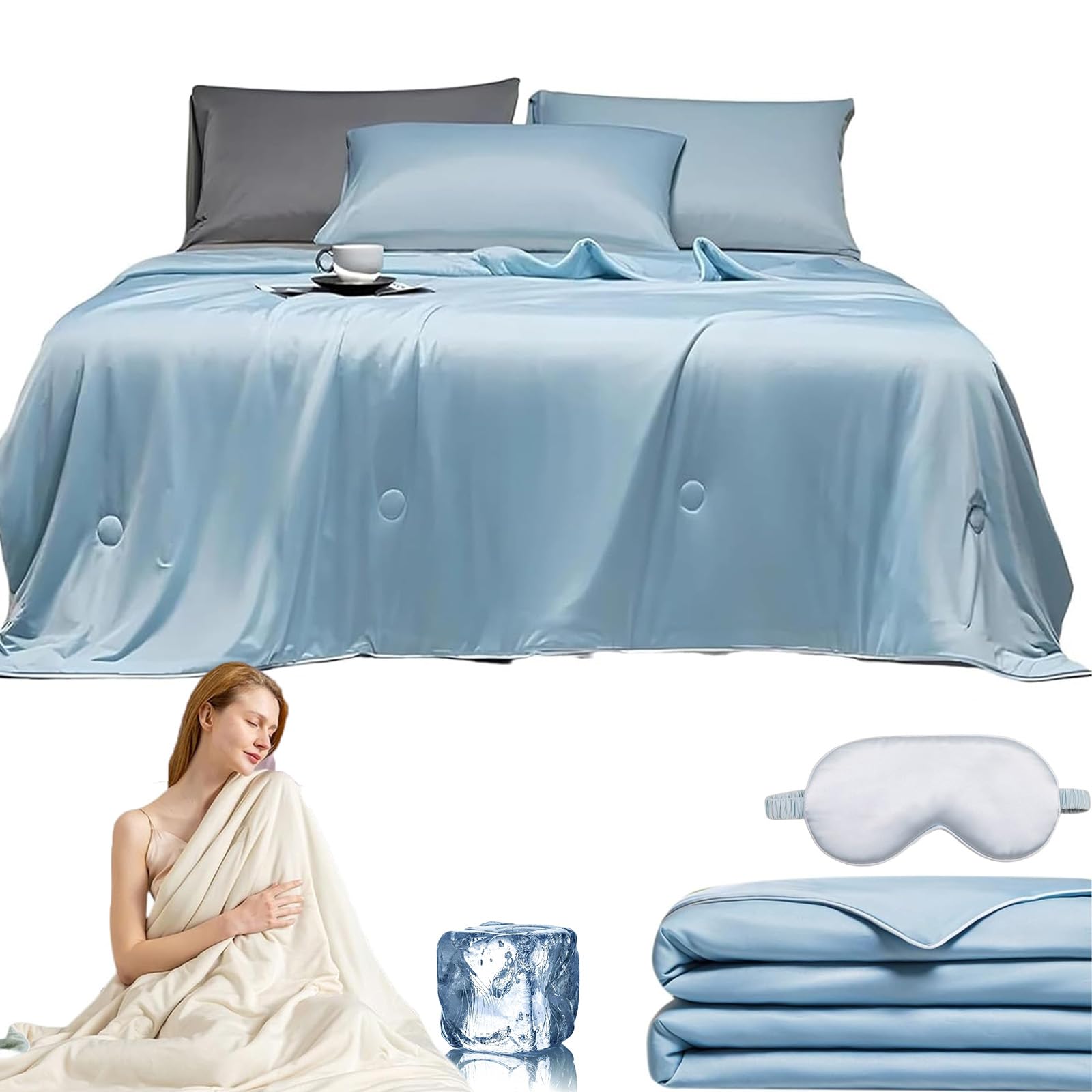 Anfaru Eisdecke Seide, Magic Splashy Bettdecke, 2in1 Doppelseitige Chill Comfort Schlafdecke, Double-Sided Summer Sleeping Blanket für Erwachsene und Kinder (Blau,150 * 200 cm)