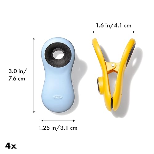 Miniatura 6 de OXO Good Grips - Juego de 3 cuencos de mezcla de acero inoxidable y clip para bolsa Good Grips, juego multiusos de 4 piezas, rojonaranjaverdeazul