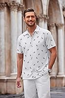 Vista 62 de COOFANDY Camisa casual con botones para hombre, manga corta, sin arrugas, camisa de verano