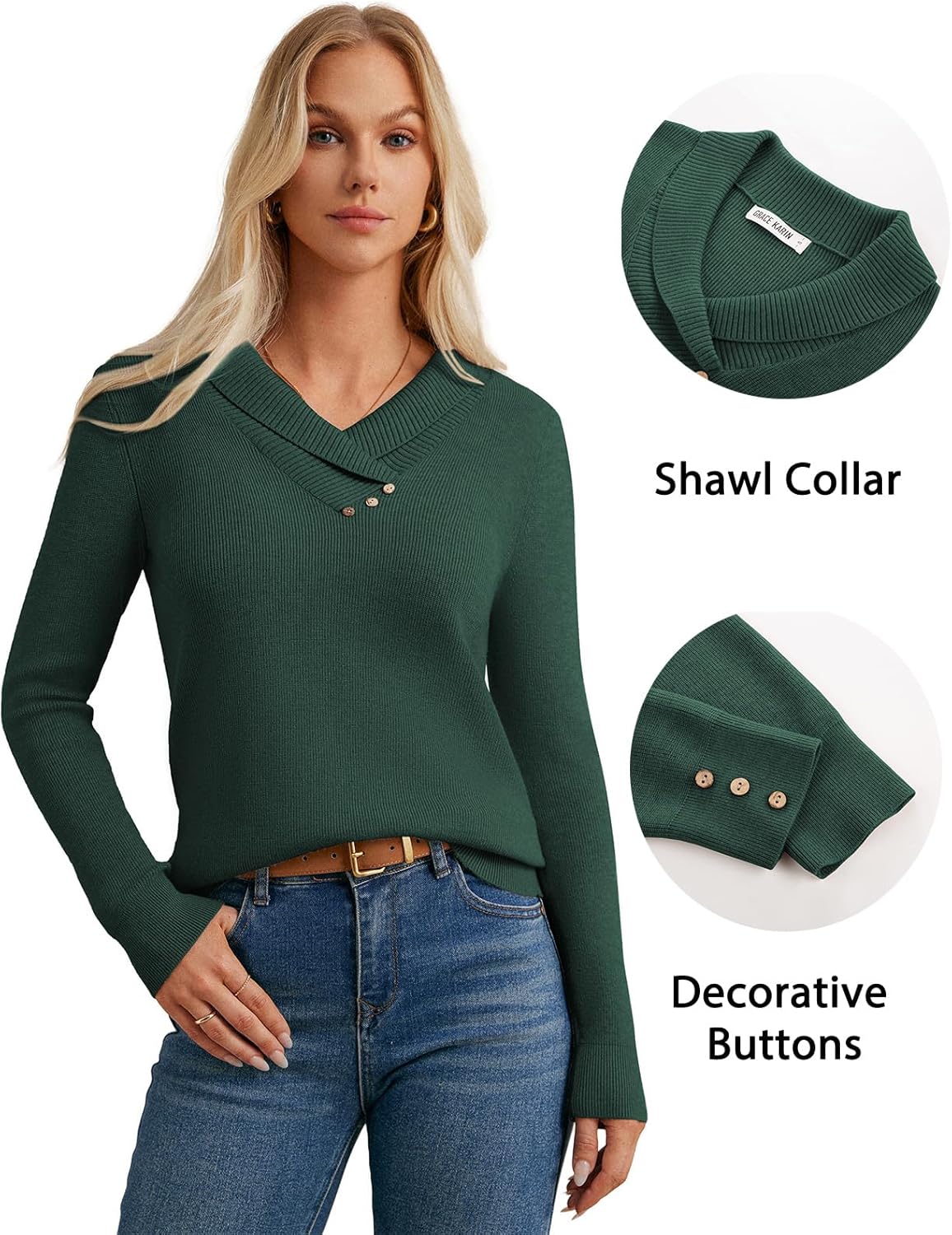 GRACE KARIN Sweaters for Women 2026, Fall Fashion Long Sleeve V Neck Collared Knitted Pullover Sweaters, Dressy Work Top - Image 4