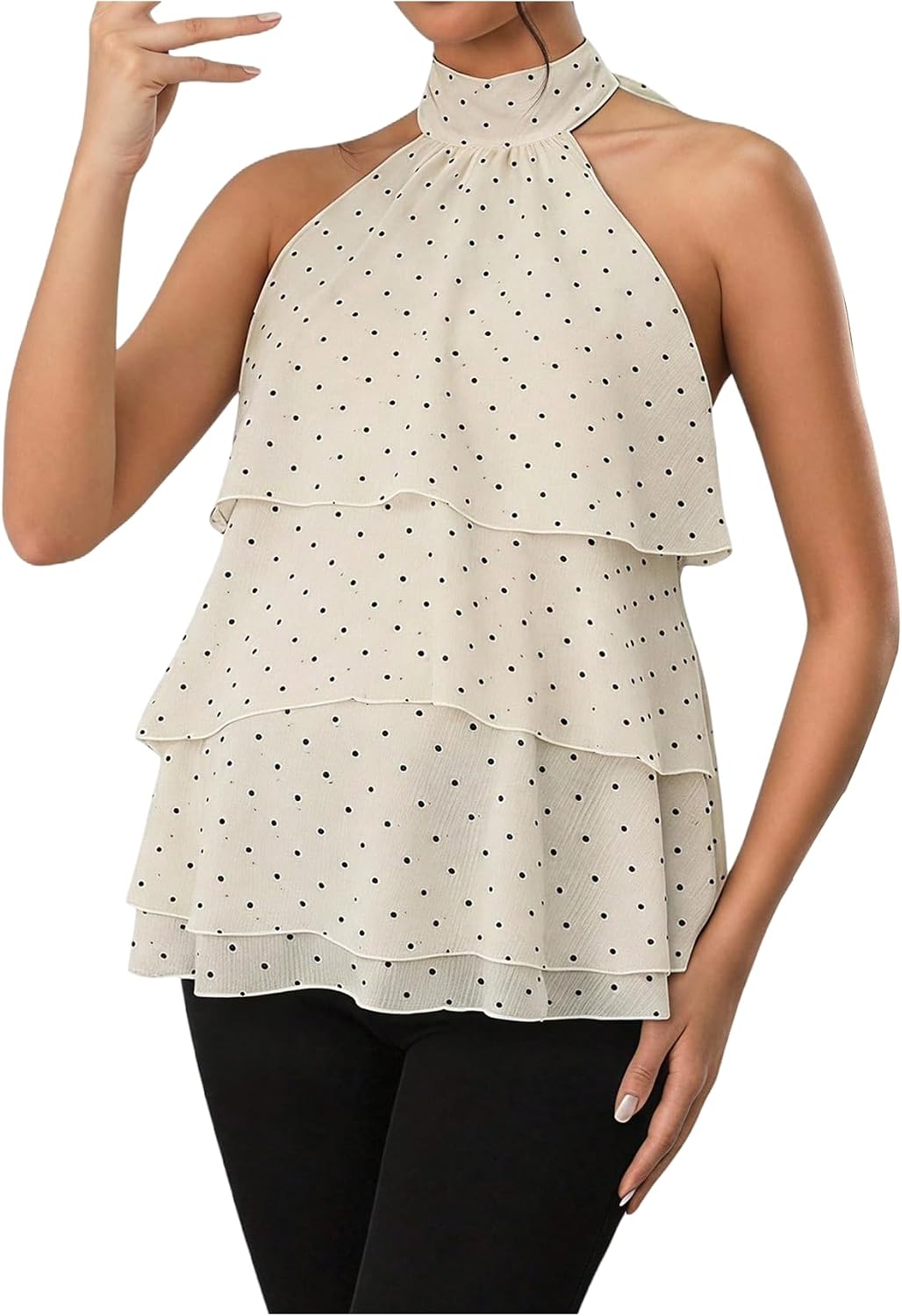 Verdusa Women's Maternity Polka Dots Tops Layered Ruffle Halter Tops