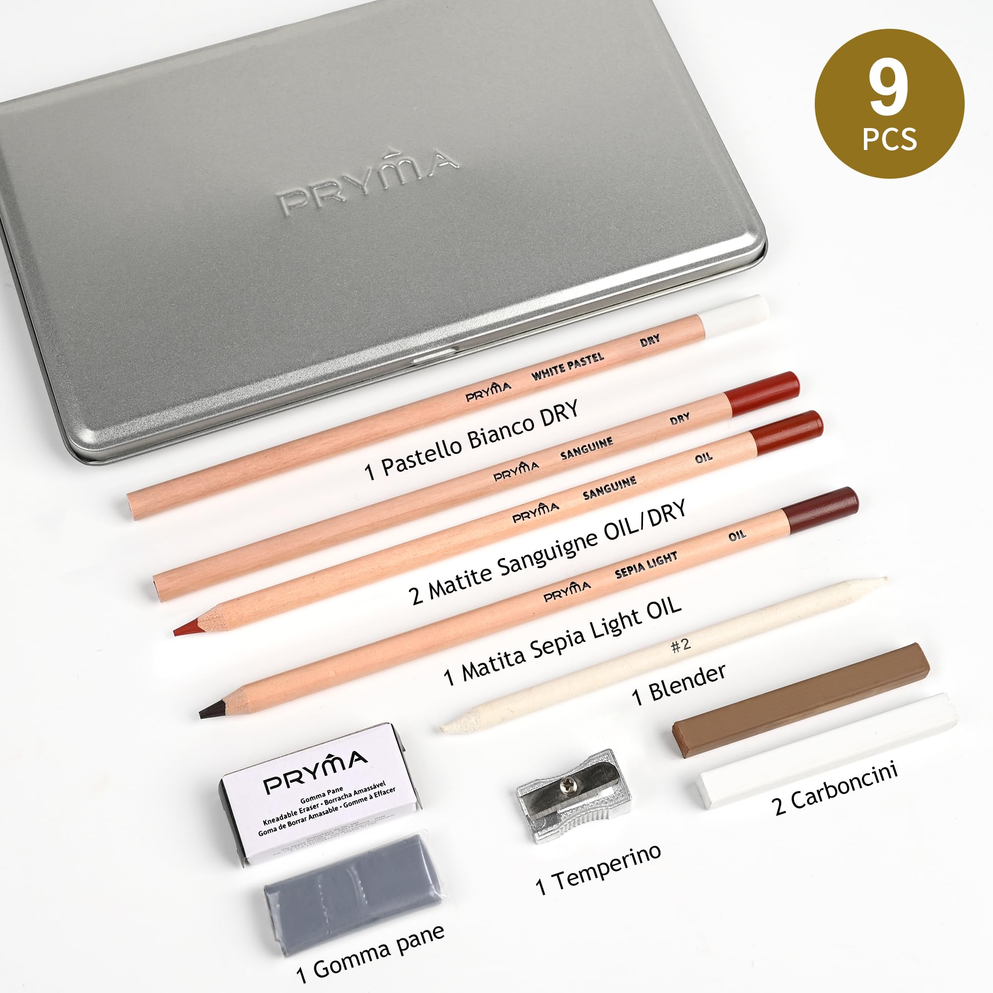 Sanguigne Sketching Set – Set da Disegno Artistico con Matite, Temperino e Gomma Pane