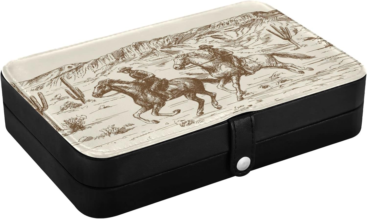 Jewelry Box Portable Travel Jewelry Organizer Storage Western Desert Cowboy Jewelry Travel Case for Necklace, Earrings, Rings, Bracelet