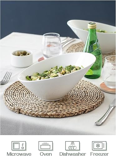 Miniatura 3 de DOWAN Tazones de ensalada inclinados de 23 onzas de 2 paquetes, cuencos en ángulo de 9.5 pulgadas para ensalada, fruta, aperitivos, cuencos blancos