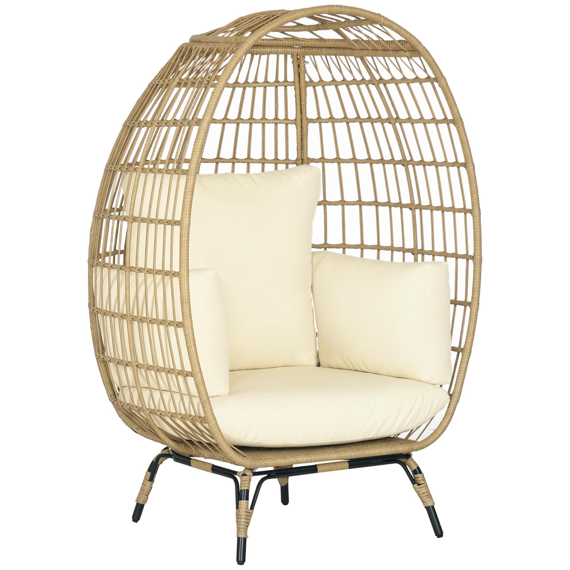 Outsunny Rattansessel in Korbform Erhöhter Gartensessel mit Sitzkissen