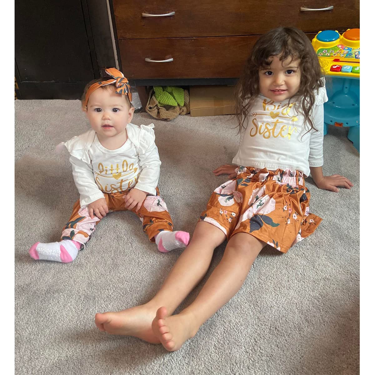 BIRTHDAY SHARK Baby Sister Matching Outfits Matching Outfits for Girls Long Sleeve Outfit (Yellow-Little Sister,0-3 Months)