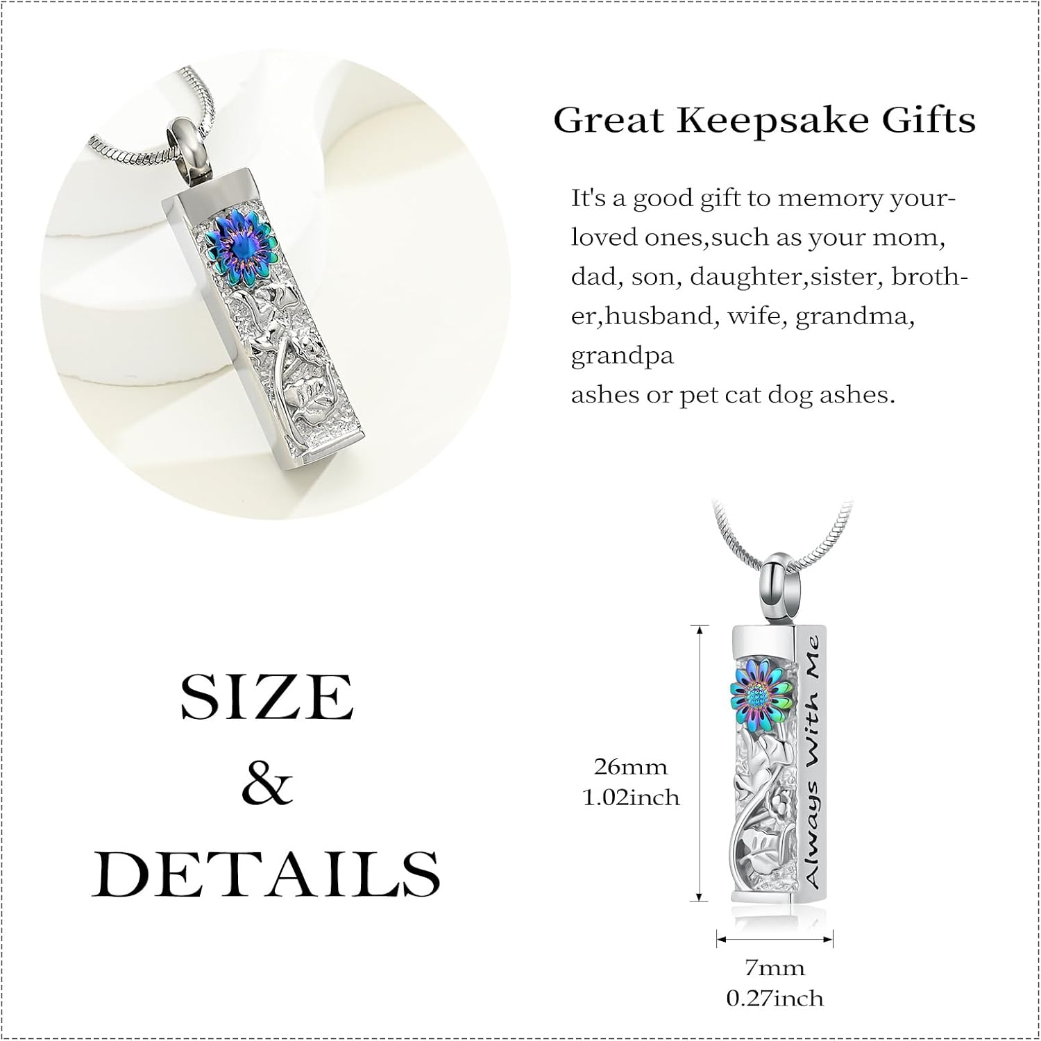 Flower Celtic Cremation Jewelry for Women Men Cylinder Bar Sunflower Urn Necklace for Ashes Pendant Necklace Vial Memorial Keepsake Jewelry for Ashes Necklace of Loved Ones - Image 2