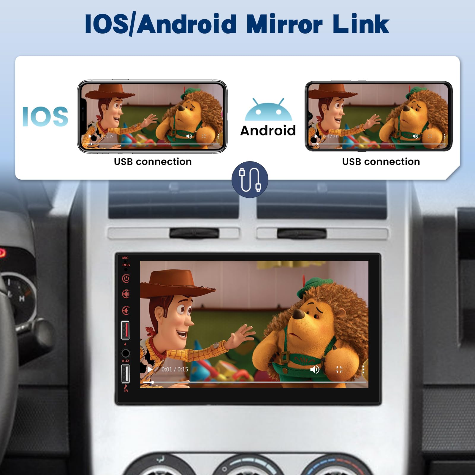 NHOPEEW Radio de Coche 2 DIN Compatible con Carplay inalámbrico y Android Auto - Radio de Pantalla táctil de 7 Pulgadas Compatible con Mirror Link Steer Wheel Control FM EQ + Cámara de Seguridad
