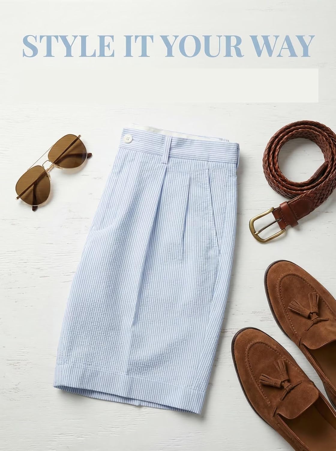 Classic Mens Summer Seersucker Shorts Striped Slim Fit Flat Front Walk Short Pants Flat Front Shorts