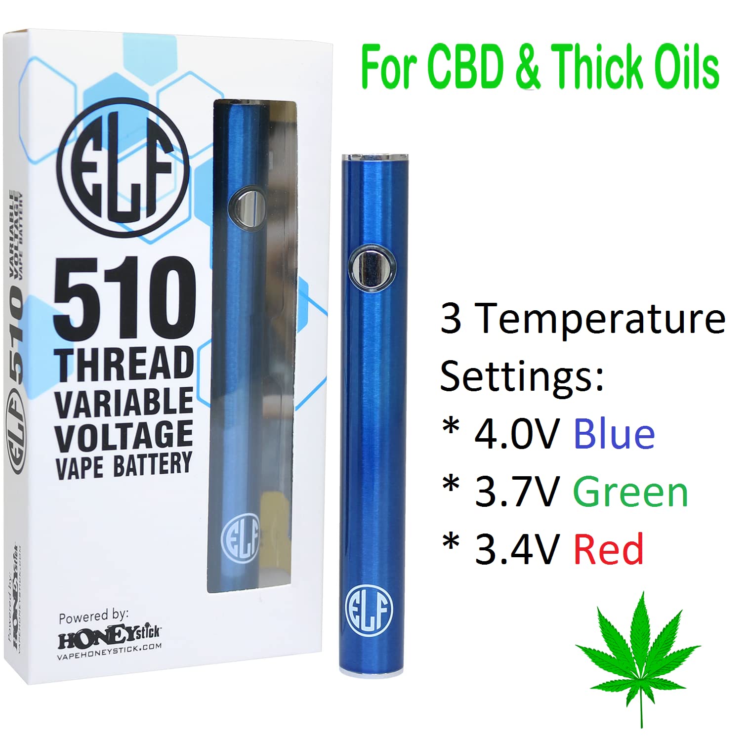 HoneyStick Vape Pen Battery Starter Kit Rechargeable for 510 Thread  Cartridges Elf Stick USB Variable Voltage 400 mAh Vaporizer for CBD and  Thick Oil Electronic Vaporizer No Nicotine (Blue): Amazon.co.uk:  Electronics &