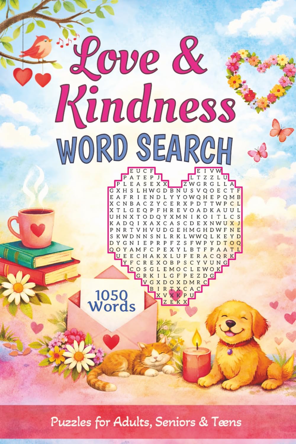 Love & Kindness Word Search: 1050 Uplifting Words in Heart & Smiling Face Shaped Puzzles for Joy, Comfort, and Relaxation