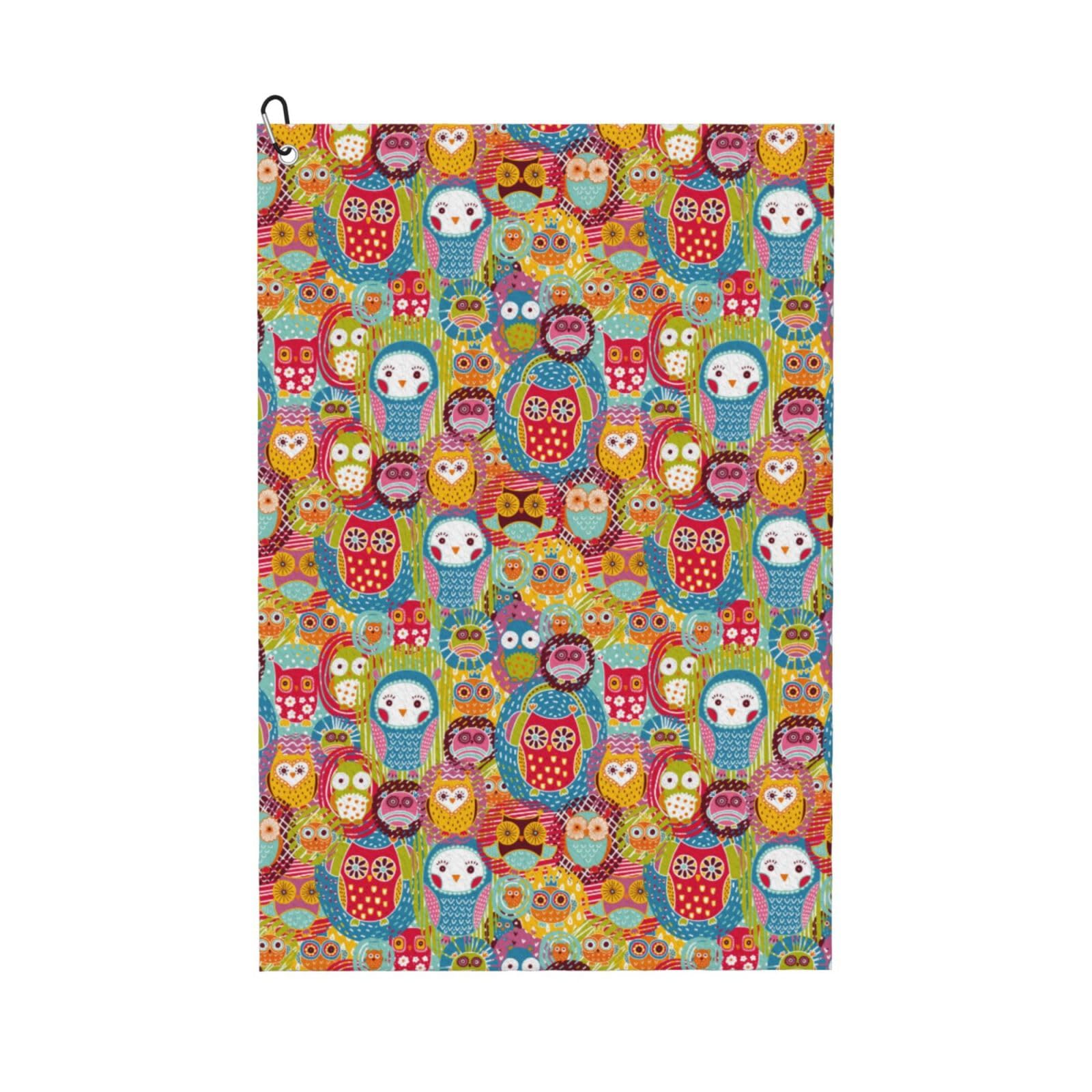 AOOEDM Boho Cute Owls Print Golf Towel with Carabiner Clip Absorbent Microfiber Golf Towel for Cleaning Golf Ball Club Putter Iron for Golf Bag Trolly Belt Loop 16" X 24"