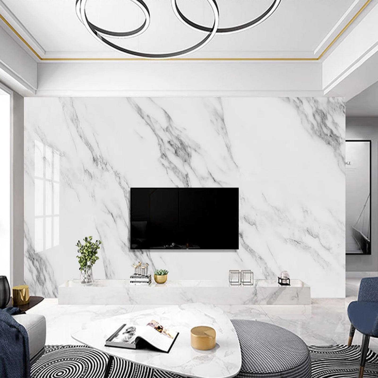 LGLLDF White Marble Home Decoration Removable Mural Wallpaper, Modern HD Simple Peel and Stick murals,for Restaurant Bedroom Living Room Decor Art