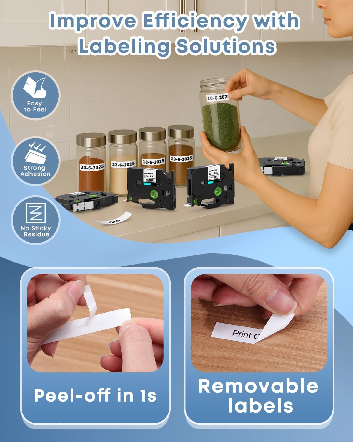 COLORWING TZe-231 Replace for Brother P-Touch Label Tape TZ Tape 12mm 0.47 Laminated White 1/2 inch TZe231 Label Maker Tape for Brother Ptouch PT-D210 D220 H110 D410 D610 1280 Cube Refills, 5-Pack - Image 4