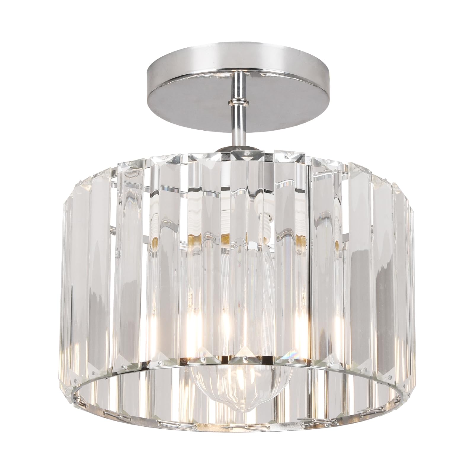 ZYDTRIP Crystal Ceiling Light Fixture Semi Flush Mount Ceiling Lamp Modern Silver Crystal Chandelier for Living Room Hallway Dining Room Kitchen — image 1