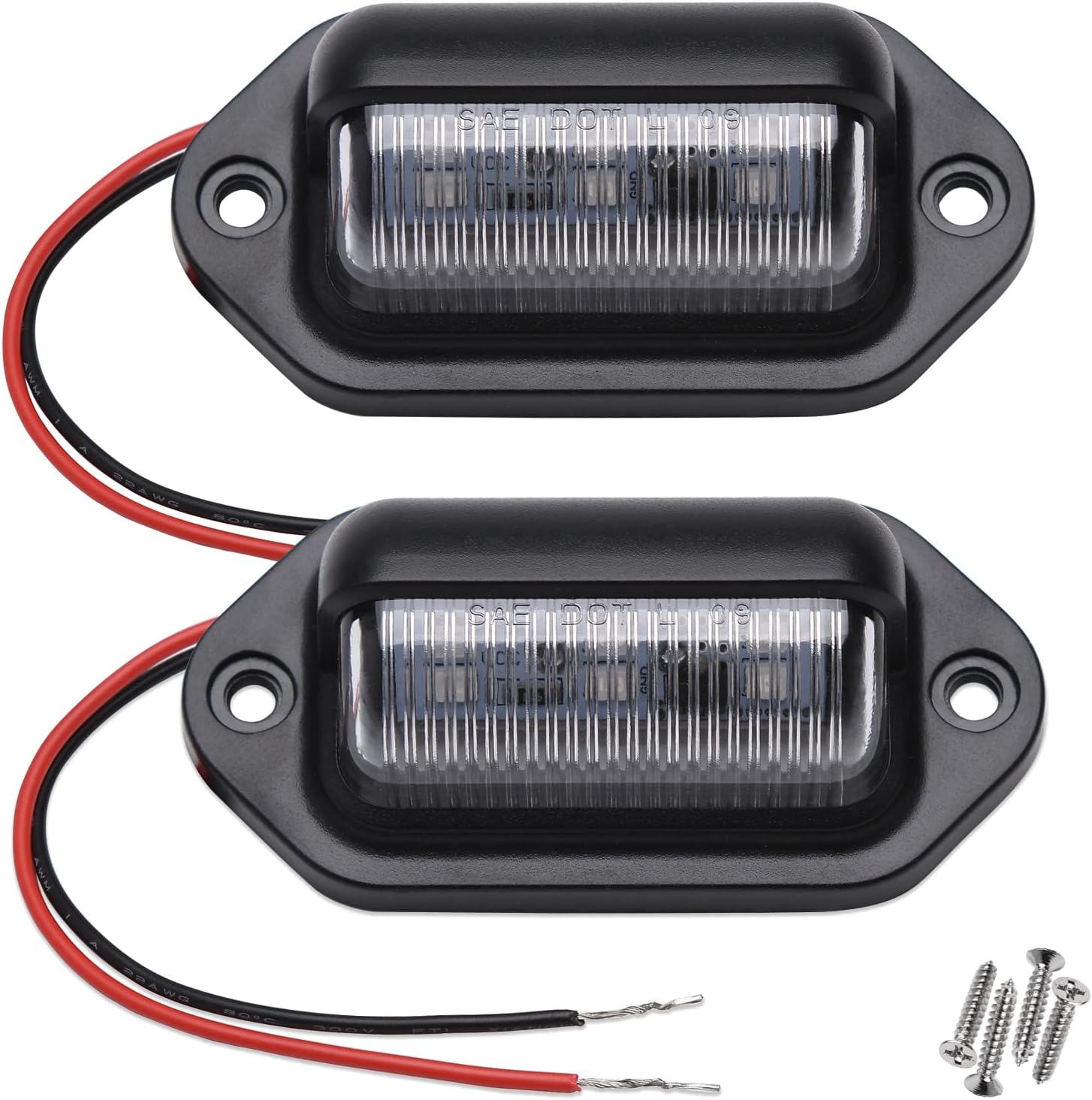 2PCS Red LED License Plate Light, 12V-24V DC Waterproof 6-SMD License Plate Lamp Taillight, Universal for Truck SUV Trailer Van RV Boats as Step Courtesy Light, Dome/Cargo Lights or Under Hood L