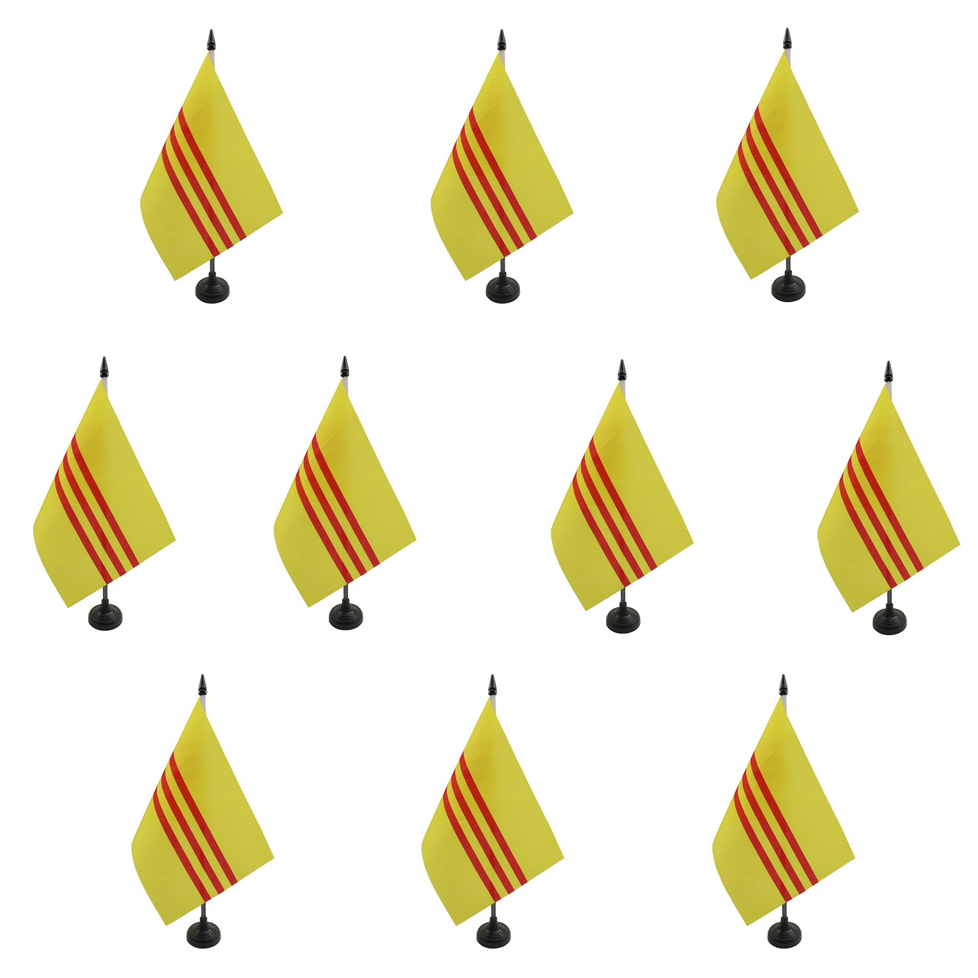 AZ FLAG - Set of 10 South Vietnam Table Flag 5'' x 8'' - 10 Small Vietnamese Office Flags 100% Polyester 21 x 14 cm - Mini Desk Flag with 10'' Pole and Black Plastic Base โ image 1