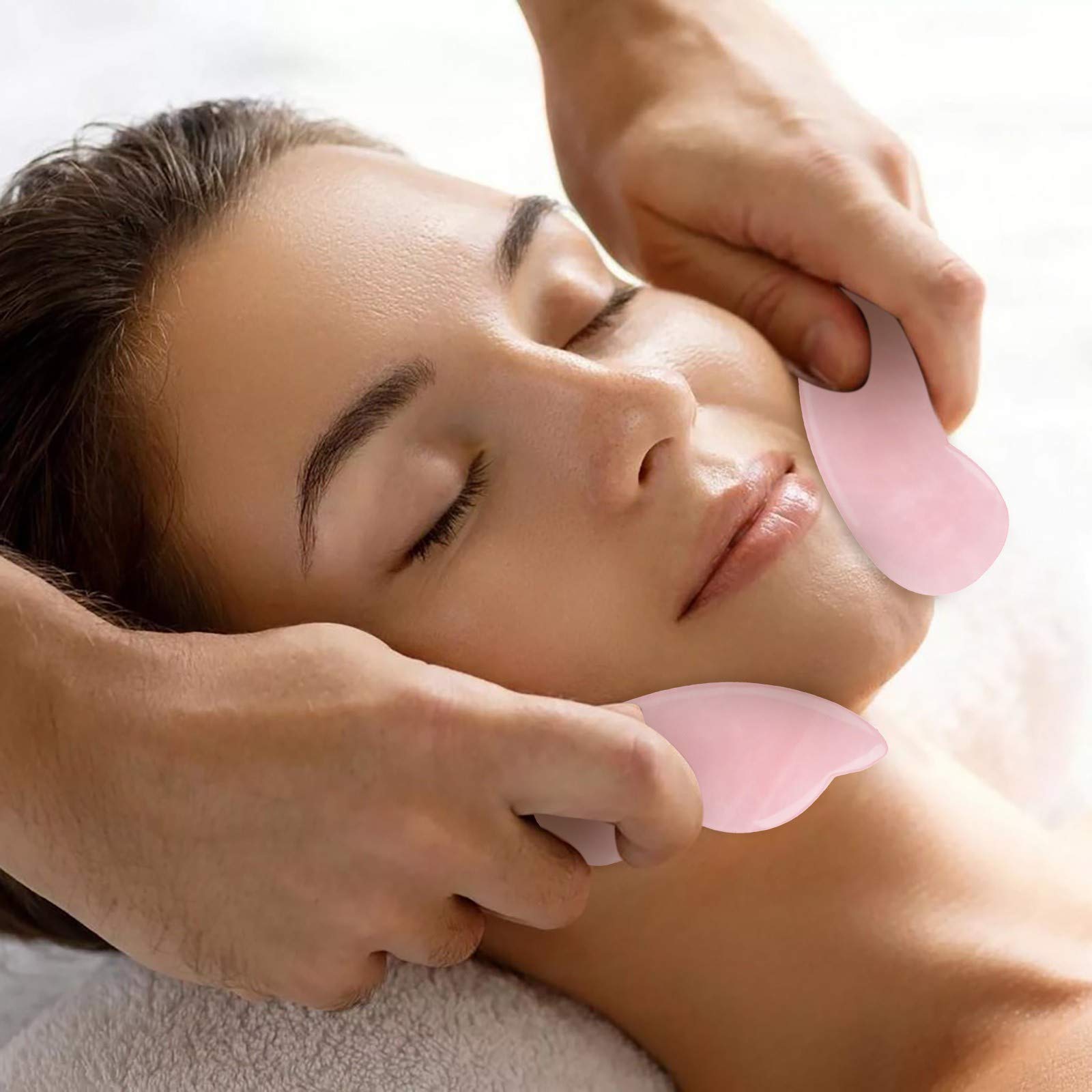 Rose Quartz Gua Sha Board,Gua Sha Outils, Pierre de quartz Rose naturelle sculpture polie gua sha conseil grattage outil de massage du visage du corps (4 Pack)