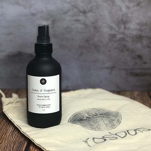 Miniatura 2 de Rosbas Spray para habitación, aroma a menta y eucalipto, botella de vidrio negro mate, 4 onzas, ingredientes naturales frescos, bolsa de algodón con