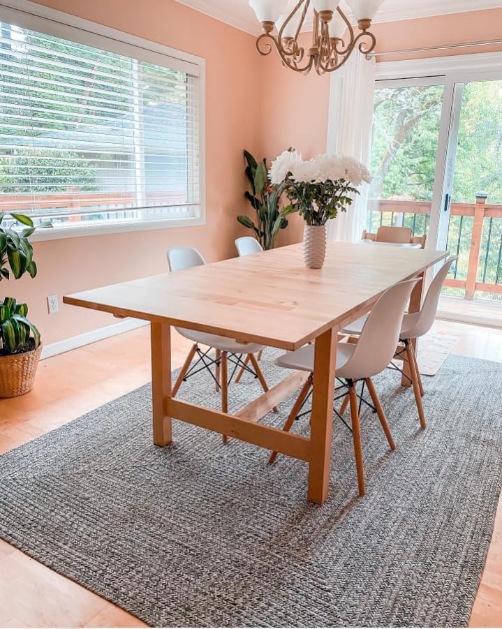 100% cotton area rug 5 x 8 feet- rectangle- hand woven natural carpet - home decor for living room hallways bedroom (grey- 5'x8') grey 5' x 8' (rectangular)