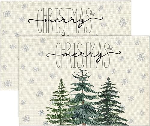 Miniatura 8 de Artoid Mode Juego de 4 manteles individuales de Navidad con copos de pino beige, 12 x 18 pulgadas, para decoración de fiestas, cocina, comedor