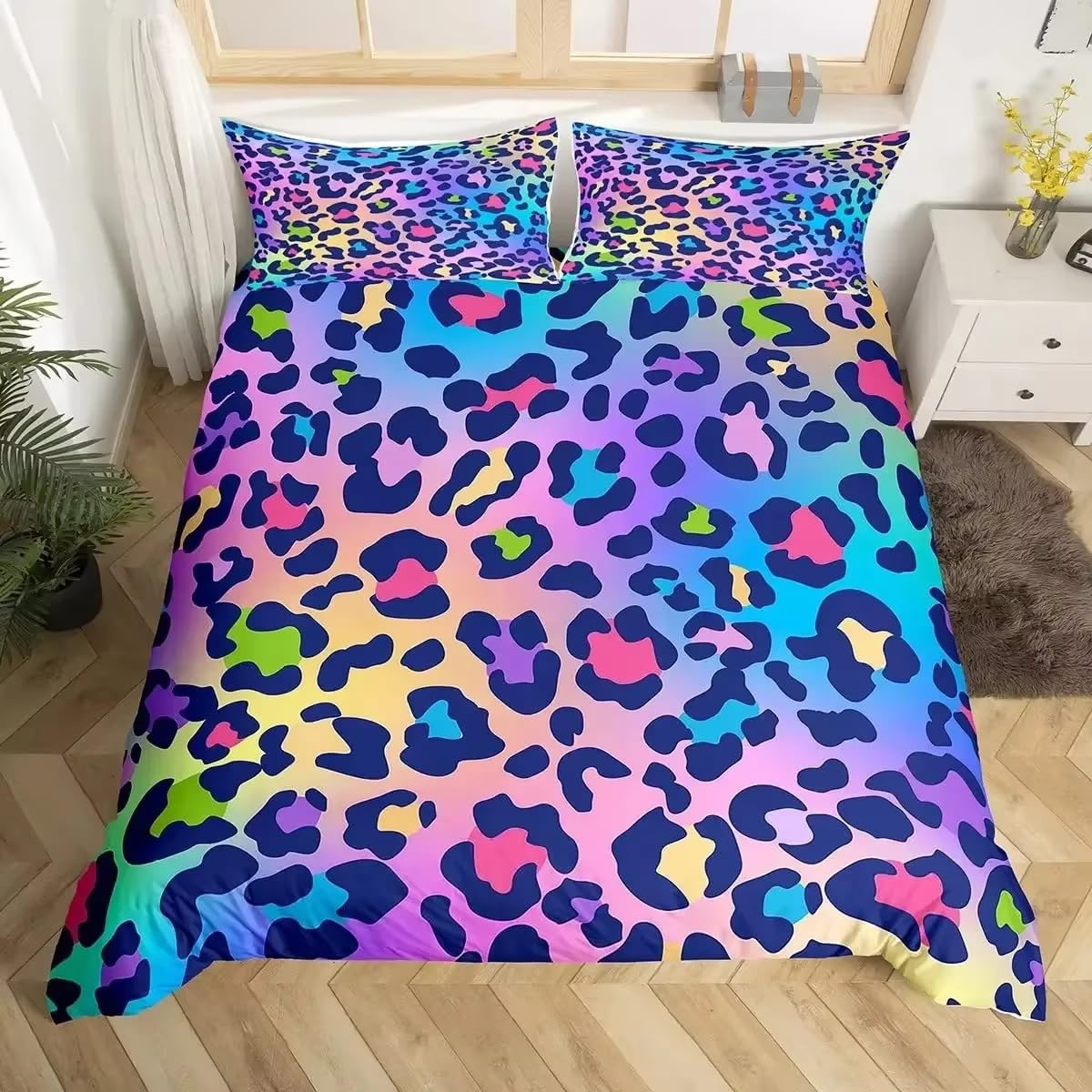 Housse de couette 260x240 motif guépard décoration toutes saisons confort