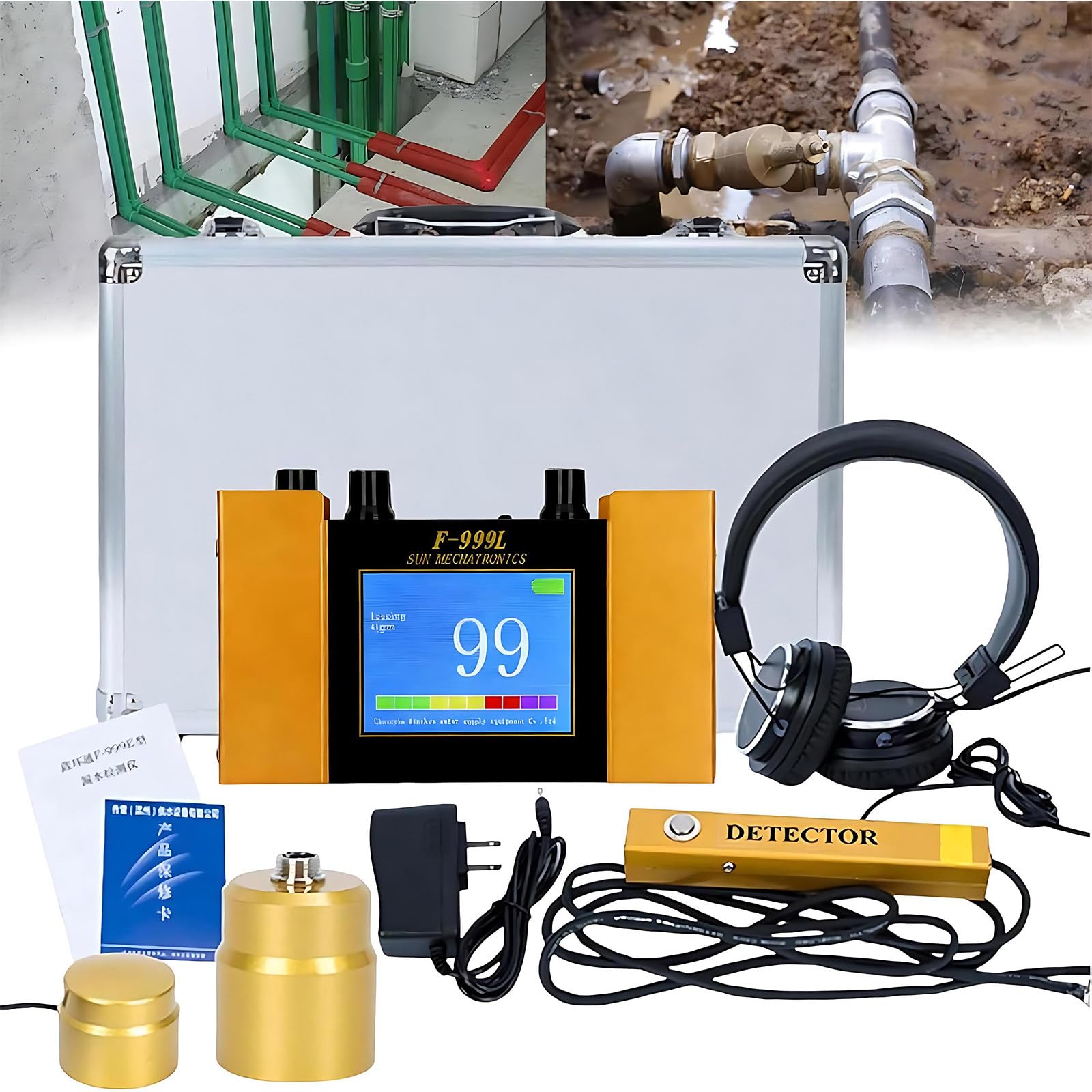 MIAOXIAOLONG Water Leak Detector, Underground Water Pipe Leakage Monitor with Digital Display & Earphone & Carrying Case for Water Leakage Detection Construction Pipelines