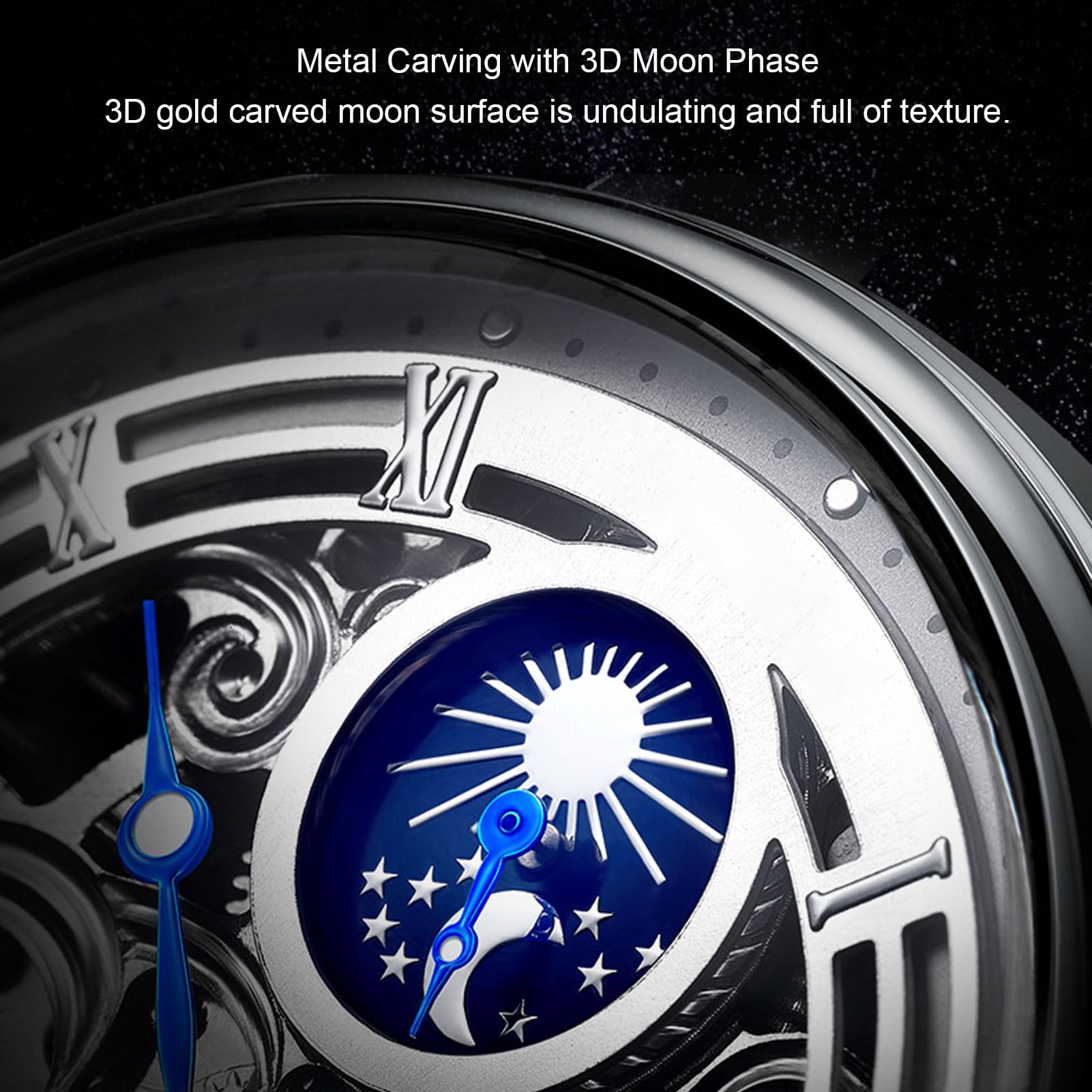 Brrnoo Tourbillon-Mechanische Uhr, Herren-Luxus-Skelett-Automatik-Mechanische-Armbanduhr, Tourbillon, Freiliegendes Uhrwerkszifferblatt, Mondphrase, Wasserdicht