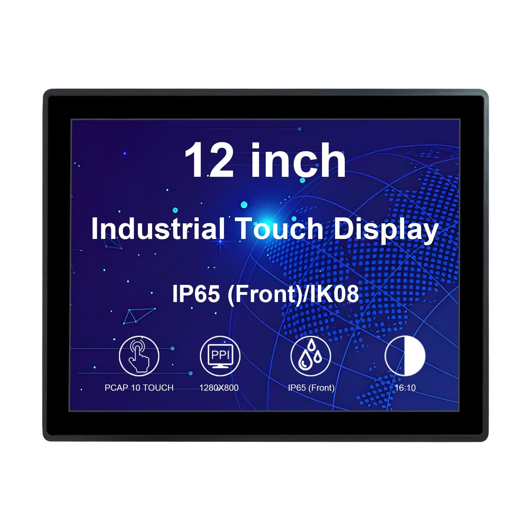 VSDISPLAY 12.1'' 1024x768 Industrial Touch Monitor IP65 Front Waterproof